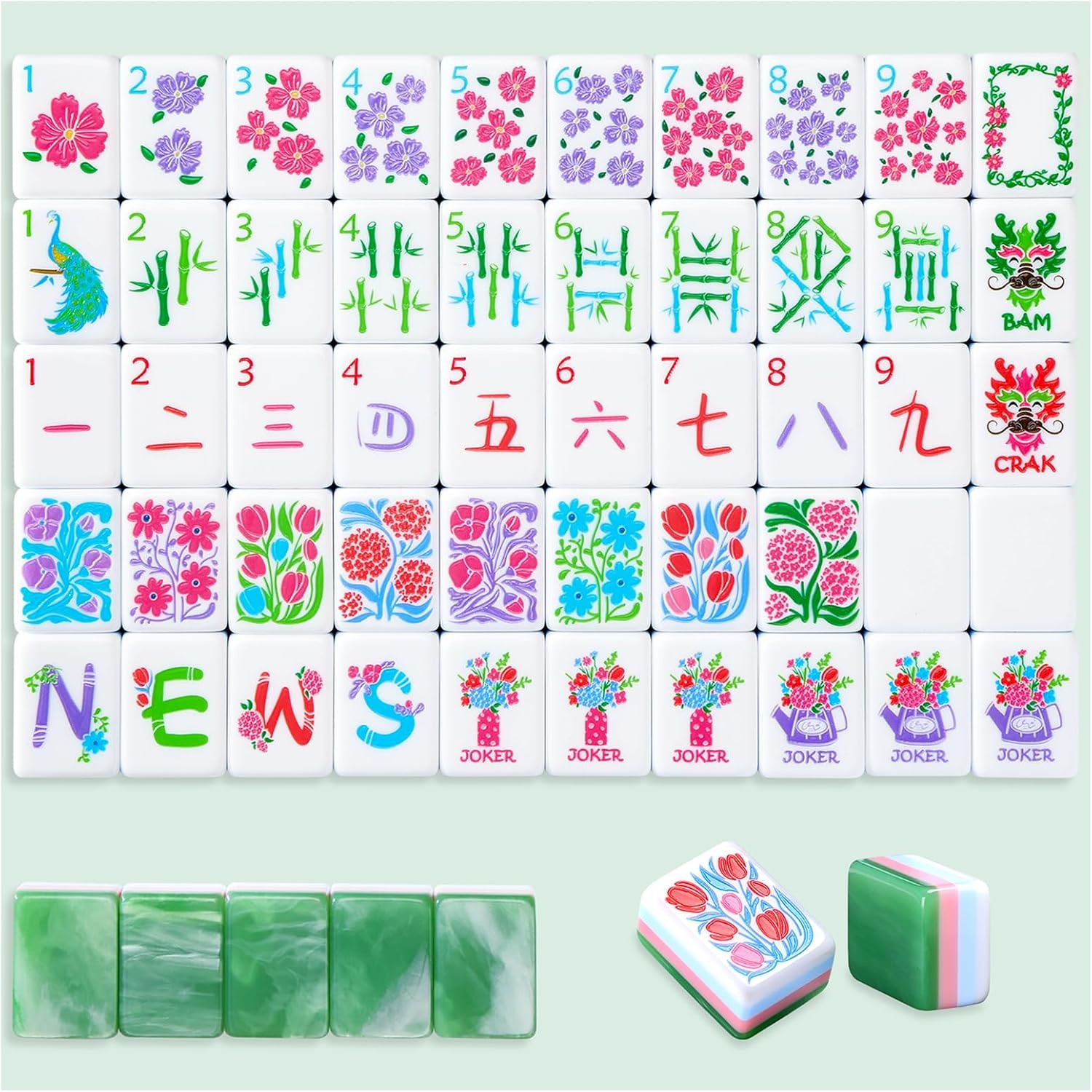 American Mahjong Tile Set(4-Layer, Green), 160 Acrylic Engraved Tiles with Mahjong Tile Bag and Accessories, Mahjong Set for Beginners | Amazon (US)