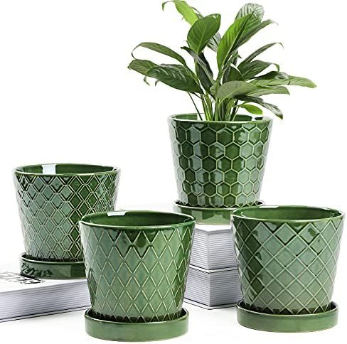 BUYMAX Plant Pots Indoor –5 inch Ceramic Flower Pot with Drainage Hole and Ceramic Tray - Garde... | Amazon (US)