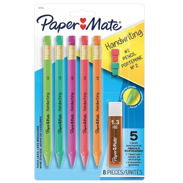 Paper Mate Handwriting Triangular Mechanical Pencils, HB #2 Lead (1.3mm), Fun Barrel Colors, 5 Pe... | Walmart (US)