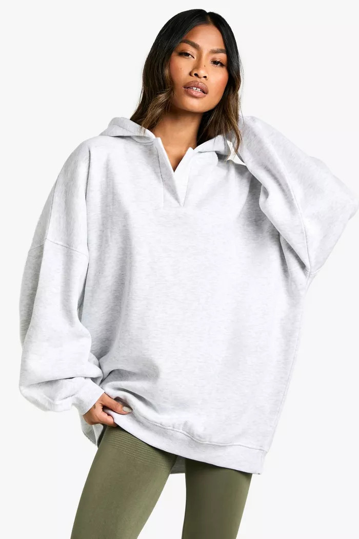 Notch Neck Balloon Sleeve Oversized Hoodie | boohoo (US & Canada)