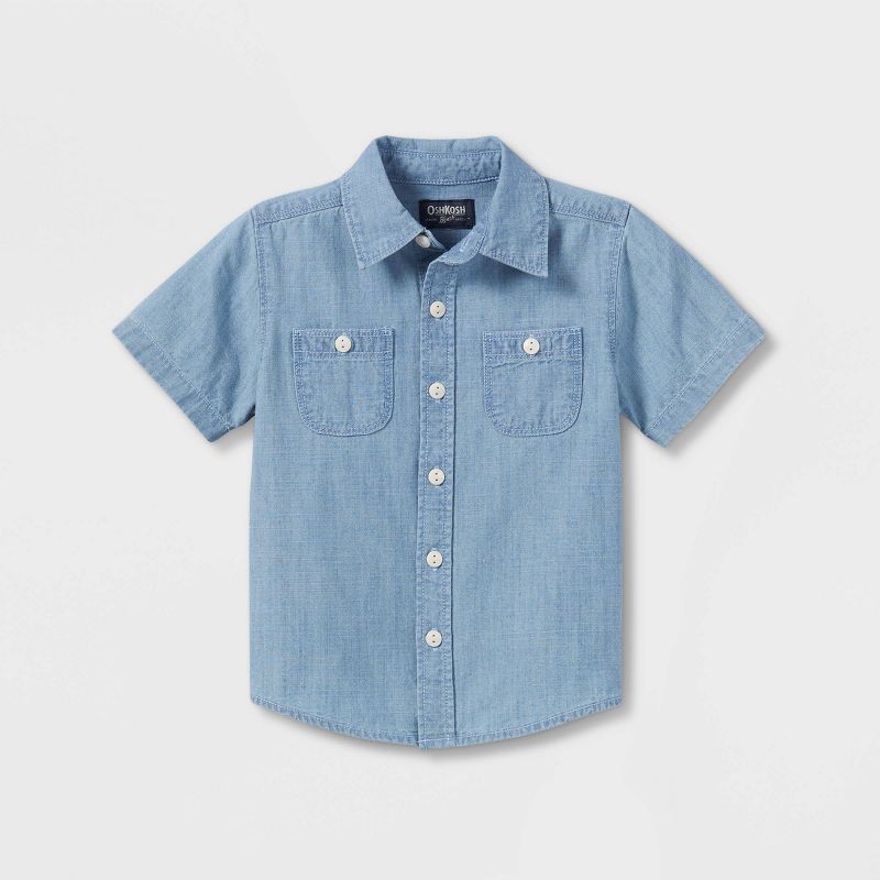 OshKosh B'gosh Toddler Boys' Chambray Woven Short Sleeve Button-Down Shirt - Medium Wash | Target