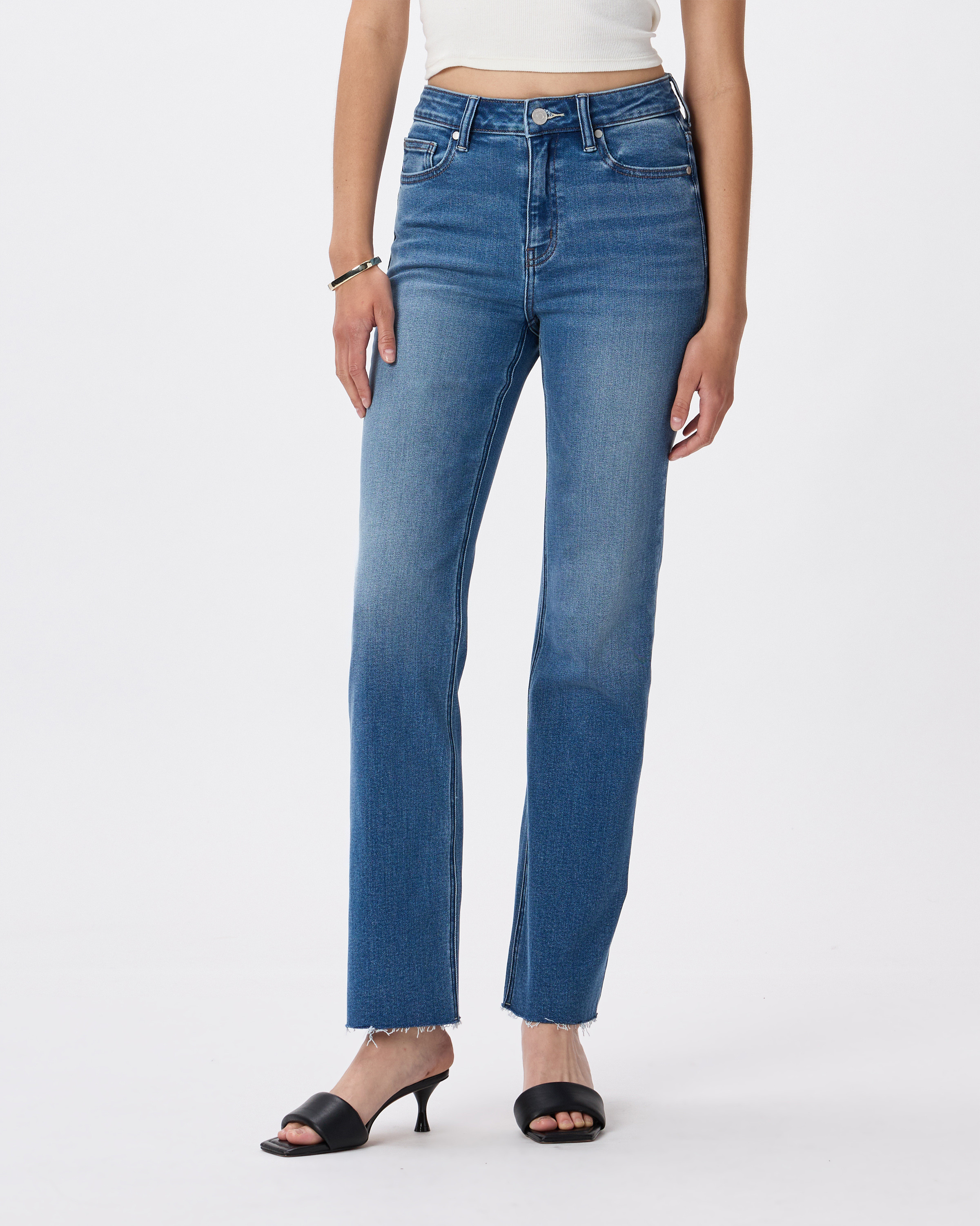 Bella Stretch Straight Jeans in Twilight Blue Fray | Quince