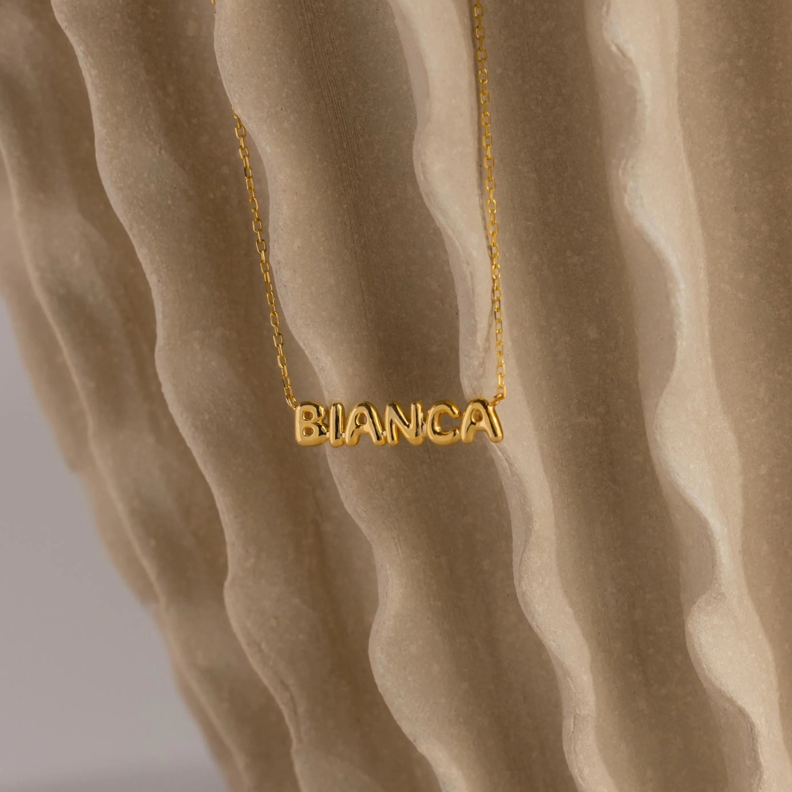 Custom Tiny 3D Bubble Name Necklace in 18K Gold | Caitlyn Minimalist | Caitlyn Minimalist