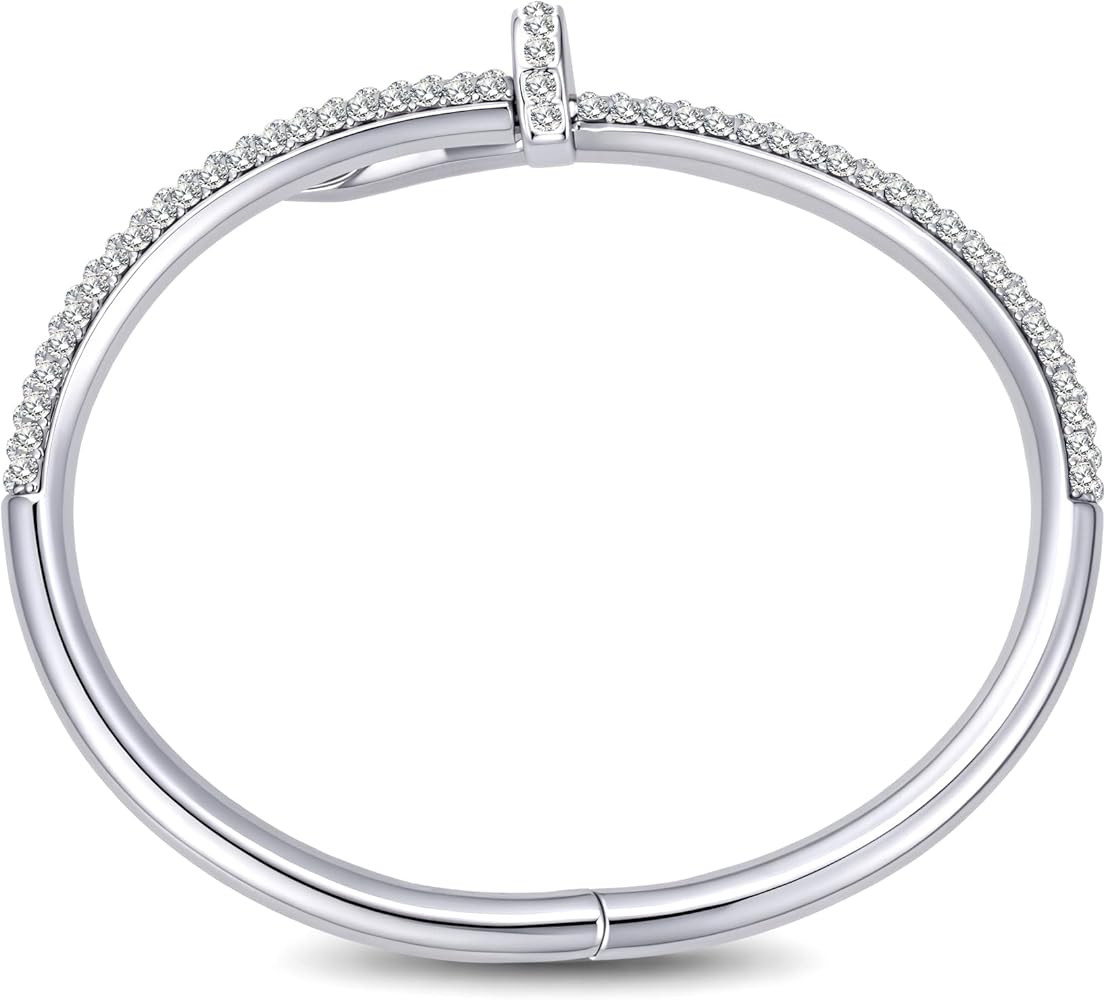 18K Gold Plated Nail Bangle Bracelet for Women,Austrian Crystals Bangle Bracelets,Durable Brass N... | Amazon (US)