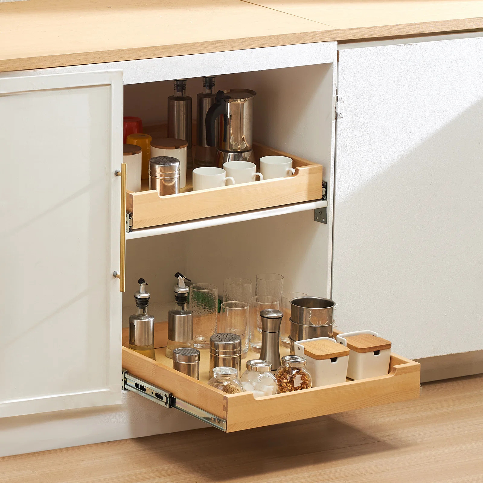 Pull Out Cabinet Organizer Soft Close Slide Out Shelf Wood Drawer 21"D | Wayfair North America