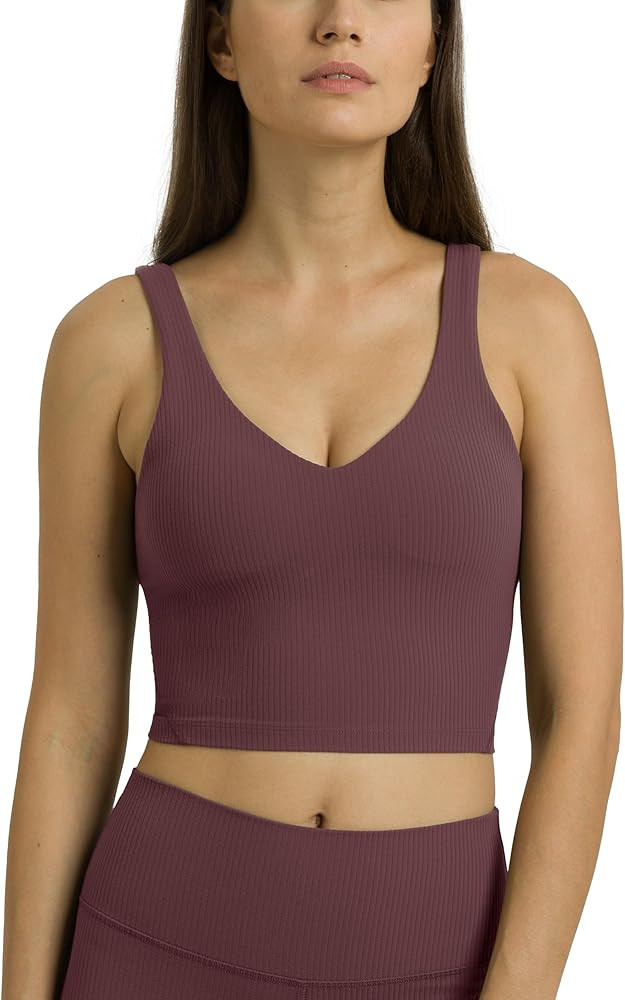 Colorfulkoala Women's Dreamlux Ribbed V-Neck Workout Tank Top with Built-in Shelf Bra Padded Crop... | Amazon (US)