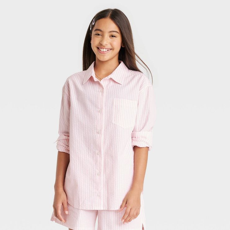 Girls' Poplin Button-Up Shirt - art class™ | Target