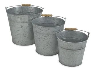 Gracie Oaks Galvanized 3 Piece Wood Bucket Set | Wayfair | Wayfair North America