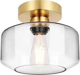 Industrial Semi Flush Mount Ceiling Light Brushed Gold, 800 Lumen LED Bulb Included, Clear Glass ... | Amazon (US)