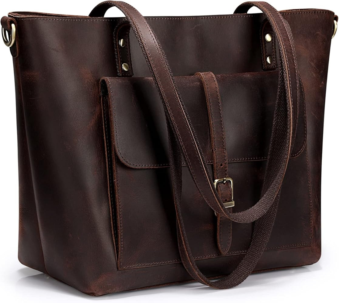 S-ZONE Women Vintage Genuine Leather Tote Bag Large Shoulder Purse Work Handbag | Amazon (US)