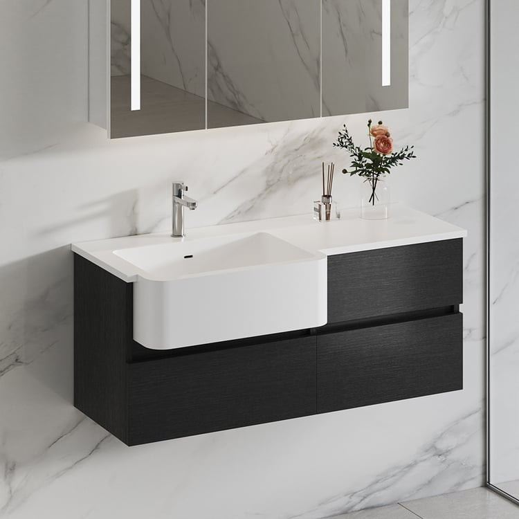 Bathroom Vanity Set 39.3" Modern Floating Bathroom Vanity Black and White with Sink | Homary