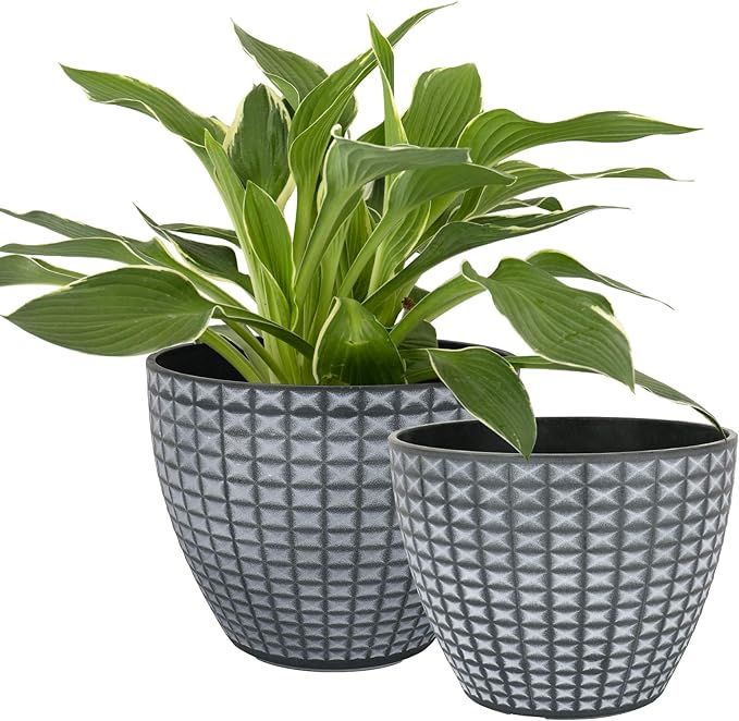 LA JOLIE MUSE Flower Pots Outdoor Indoor with Drainage, Modern Chic Planters with White Geometric... | Amazon (US)