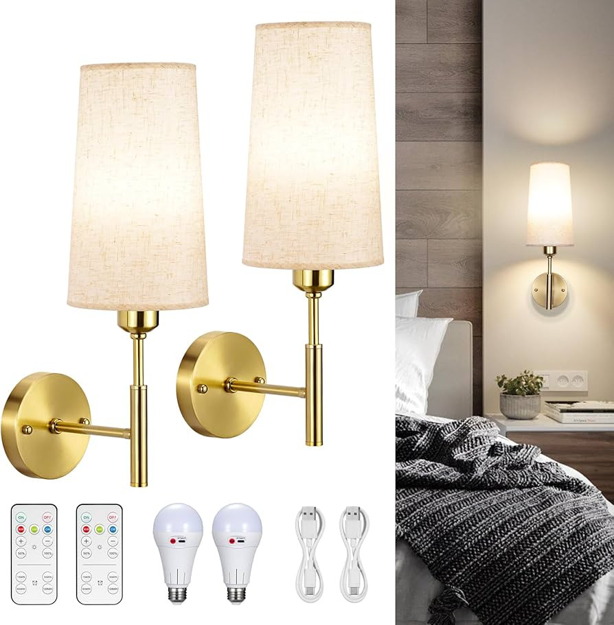 Battery Operated Wall Sconce, Wall Sconces Set of Two Battery Operated, Wireless Wall Sconces Set... | Amazon (US)