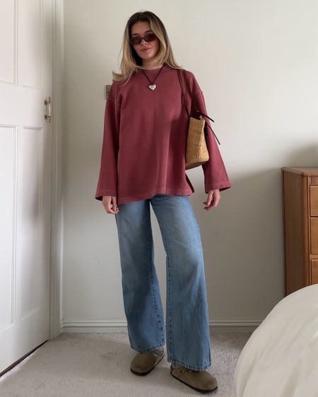 Arket, Cotton On, Loewe, basket bag, oversized sweatshirt, wide leg jeans, pendant necklace, spring outfit, casual outfit, red jumper, red trend 



#LTKSeasonal #LTKitbag #LTKeurope