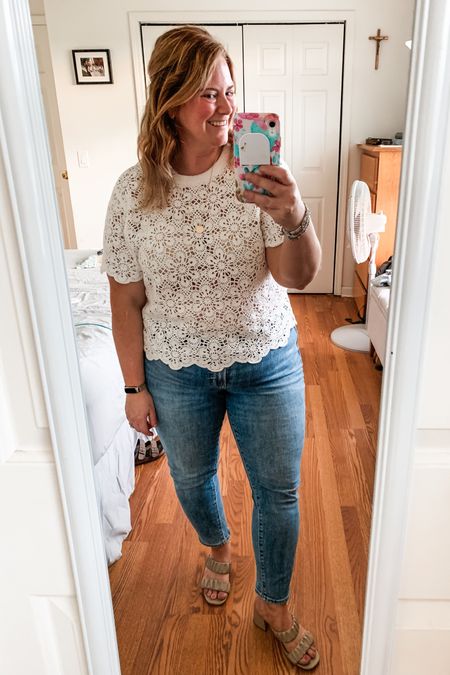 This crochet top is going to be my new favorite!! A little bit of an investment purchase but so worth it. Jeans are an older version and wash of the OG straight jeans from old navy.  

Spring summer date night outfit 

#LTKMidsize #LTKSeasonal #LTKFindsUnder100