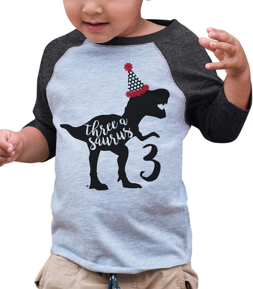 Three Birthday Dino Grey Baseball Tee | Amazon (US)