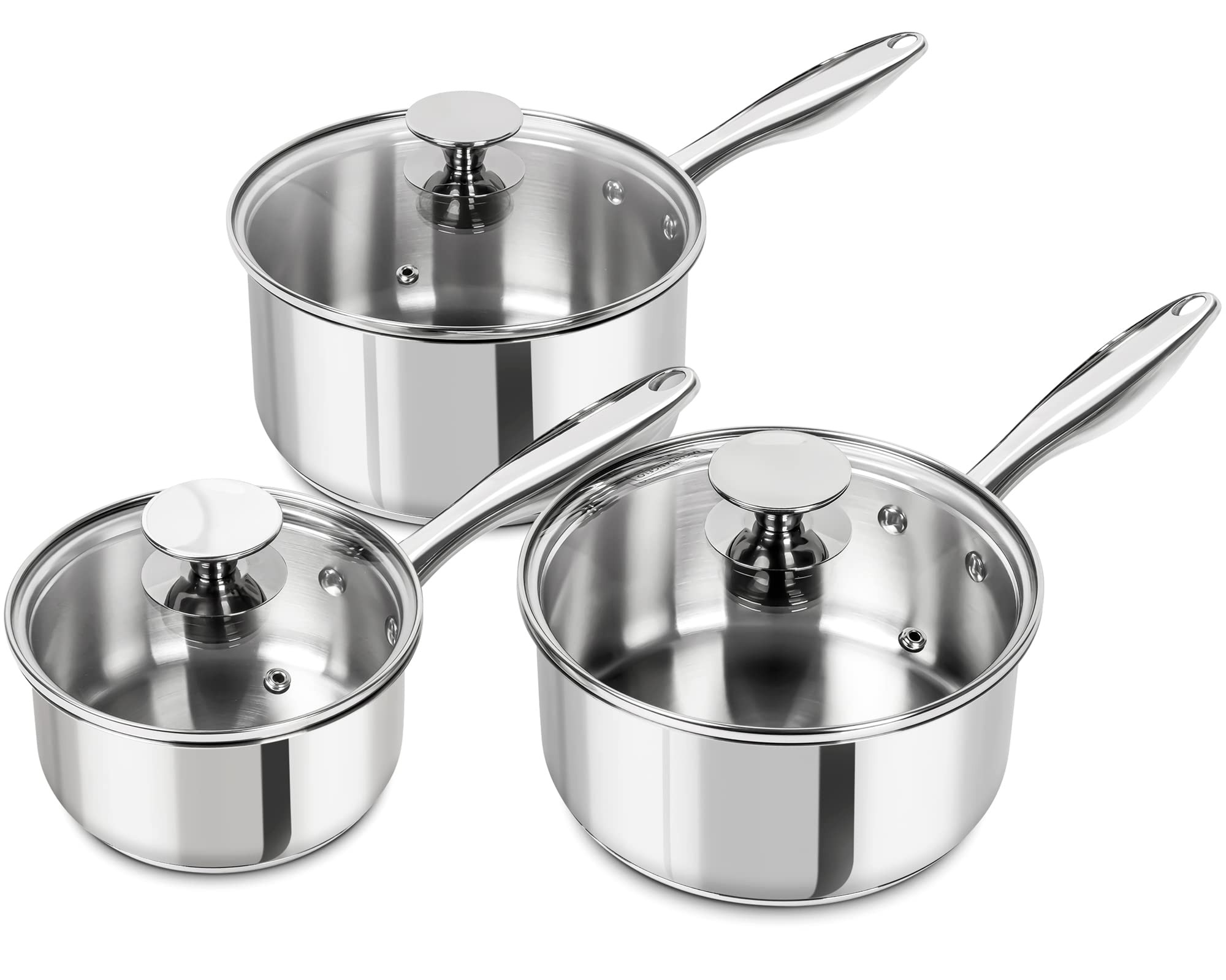 MICHELANGELO Stainless Steel Saucepan Set with Lids 1QT & 2QT & 3QT, Stainless Steel Sauce Pot Se... | Amazon (US)