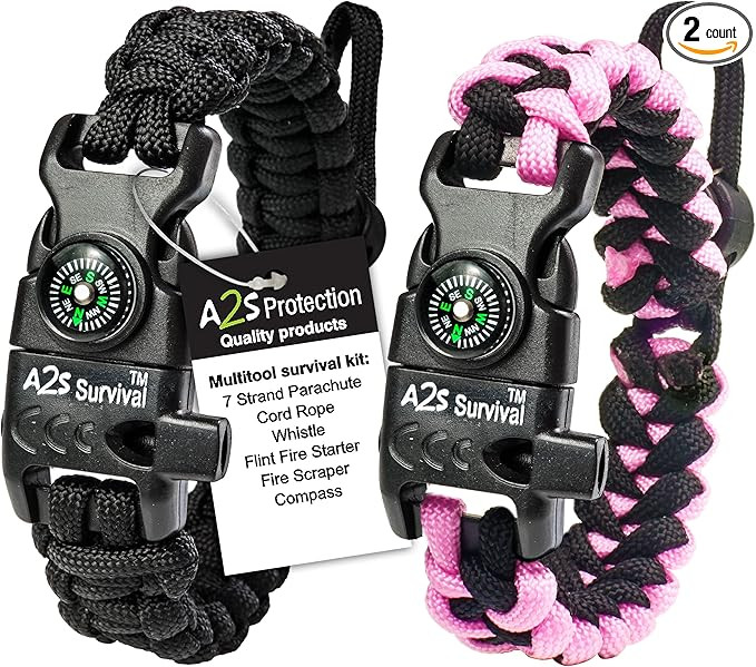 A2S Protection Paracord Bracelet K2-Peak – Survival Gear Kit with Embedded Compass, Fire Starte... | Amazon (US)