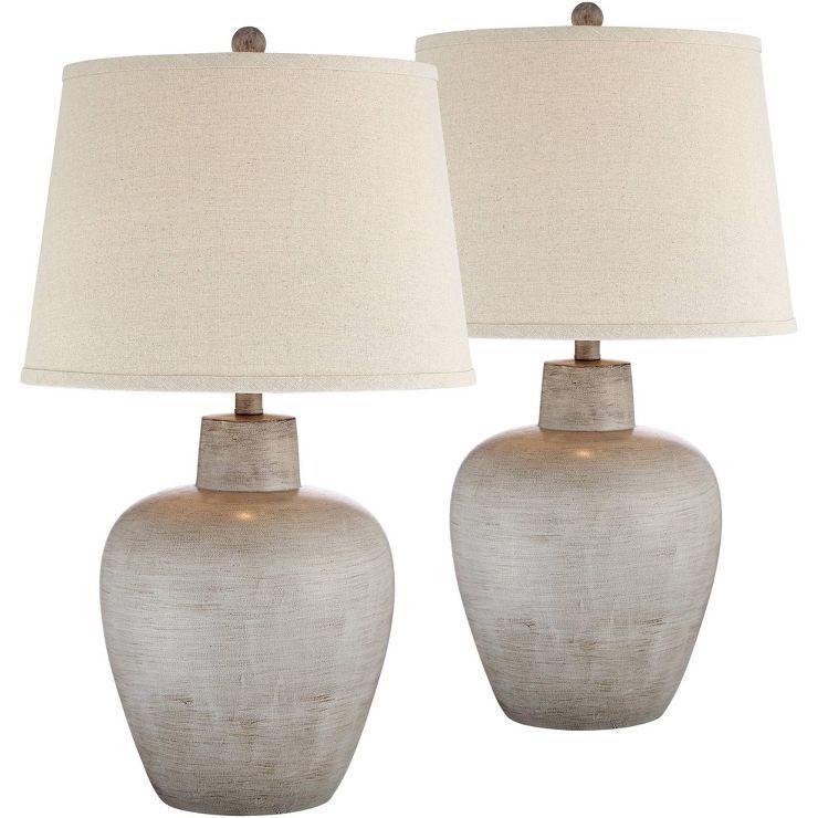 Regency Hill Rustic Country Cottage Table Lamps 27" Tall Set of 2 Southwest Urn Neutral Fabric Dr... | Target