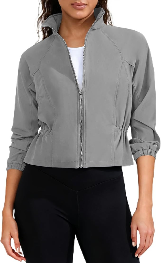 Workout Jackets for Women Lightweight Running Jackets Full Zip Yoga Athletic Clothes Slim Fit wit... | Amazon (US)