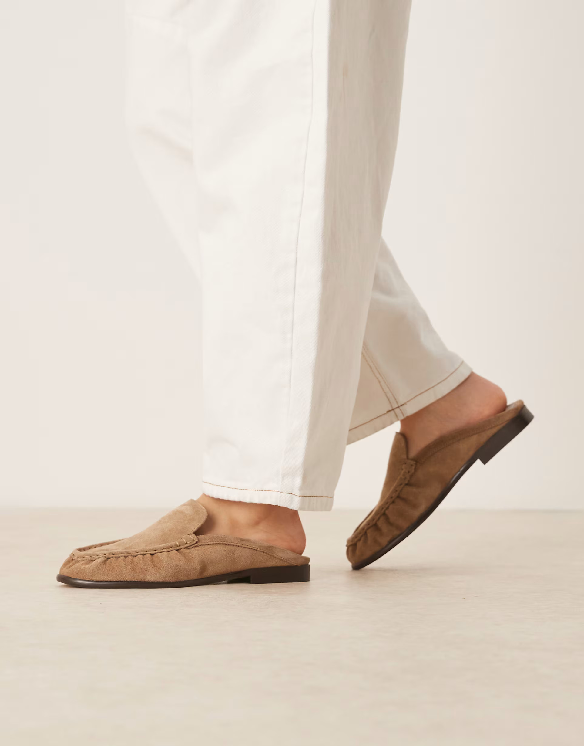 ASOS DESIGN Mellow premium loafer mules in taupe suede | ASOS (Global)