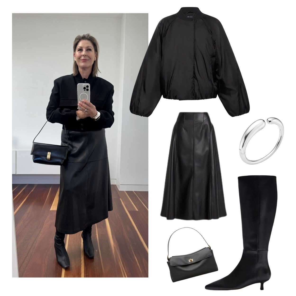 Black ! It’s always chic.
The trick ? Update to new modern shapes like a bomber jacket & barrel jeans.
And make sure there something exciting going on with the texture like leather !
Steal my style , shop this look

#LTKaustralia #LTKwinter #LTKover50style