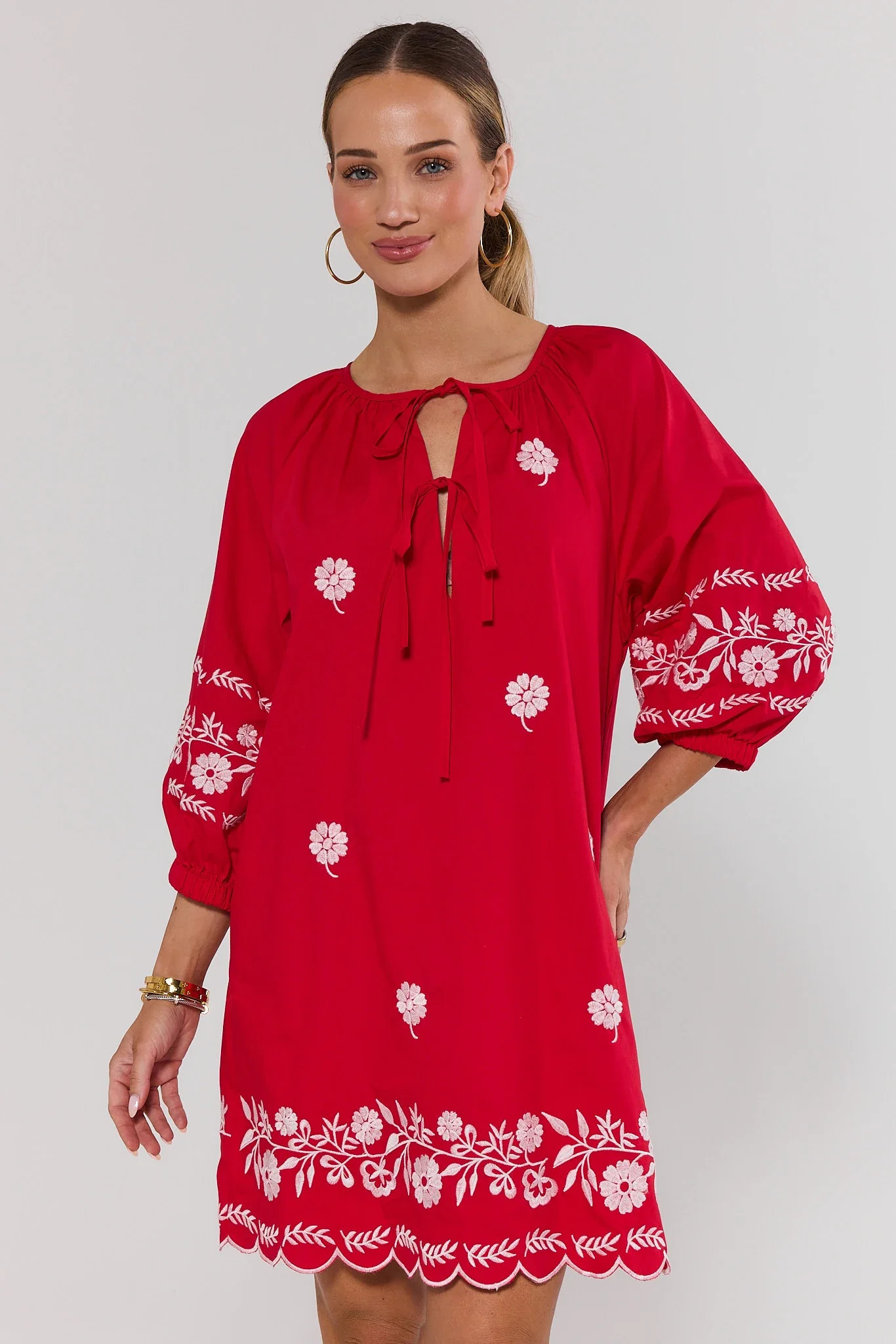 Tara Red Embroidered Short Dress | Avara