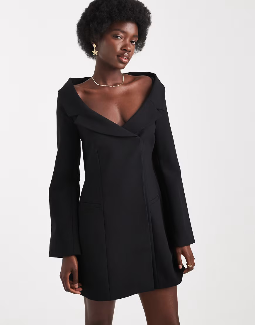 ASOS DESIGN off shoulder blazer dress in black | ASOS (Global)