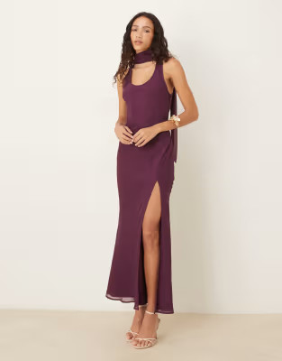 ASOS DESIGN scoop neck scarf detail midaxi dress in grape | ASOS | ASOS (Global)