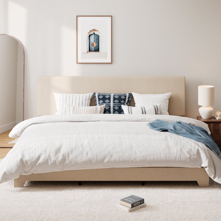 Einfach King Upholstered Platform Bed Frame with Adjustable Headboard, No Box Spring Needed, Beig... | Walmart (US)