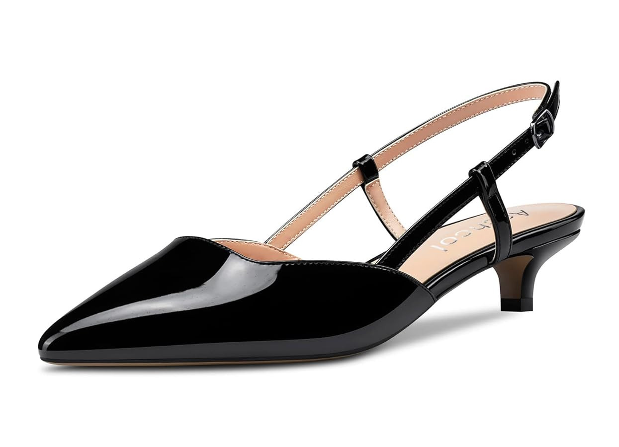 Aachcol Women Slingback Pumps Low Kitten Heel Close Pointed Toe Ankle Strap Slip-on shoes1.5 Inch | Amazon (US)