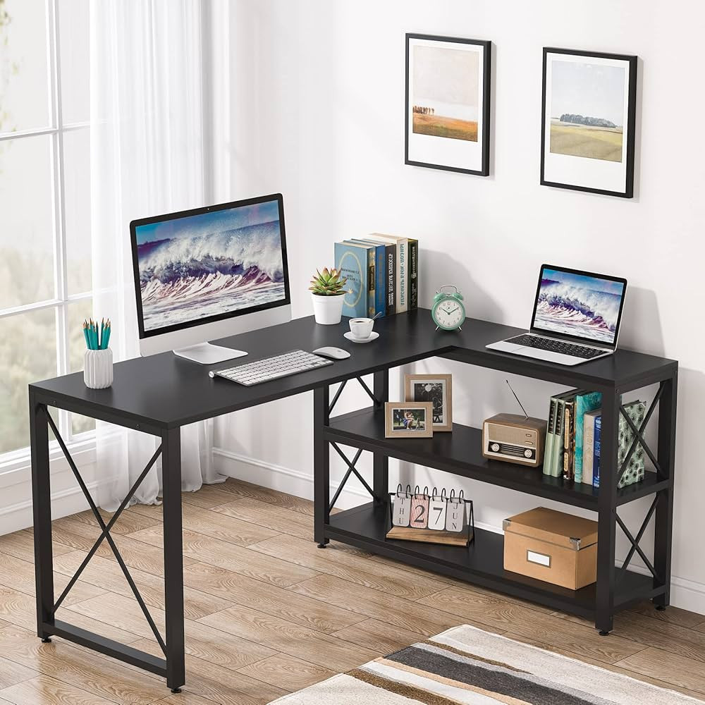 Tribesigns Reversible Industrial L-Shaped Desk with Storage Shelves, Corner Computer Desk PC Lapt... | Amazon (US)