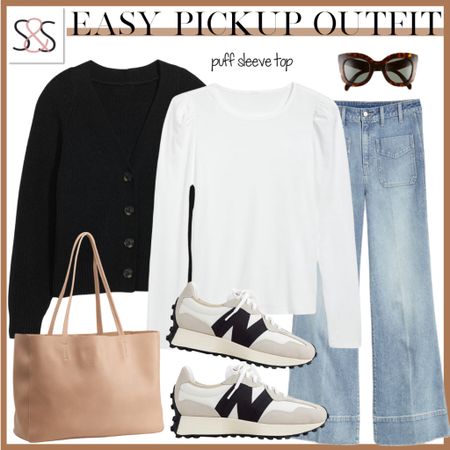 This outfit is perfect for the fall pickup line!  A relaxed sweater with a white puff sleeve layer is perfect to keep you warm and looking great.

#LTKSeasonal #LTKstyletip #LTKfindsunder50
