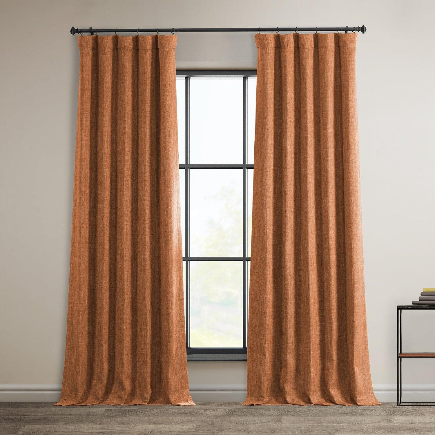 Desert Orange Textured Faux Linen Room Darkening Curtain | Half Price Drapes