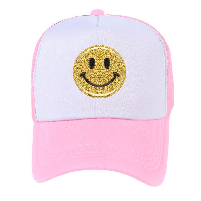 Yellow Glitter Smiley Face Trucker Hat,Adjustable Snapback Closure High Crown Foam Mesh Back Hats... | Walmart (US)