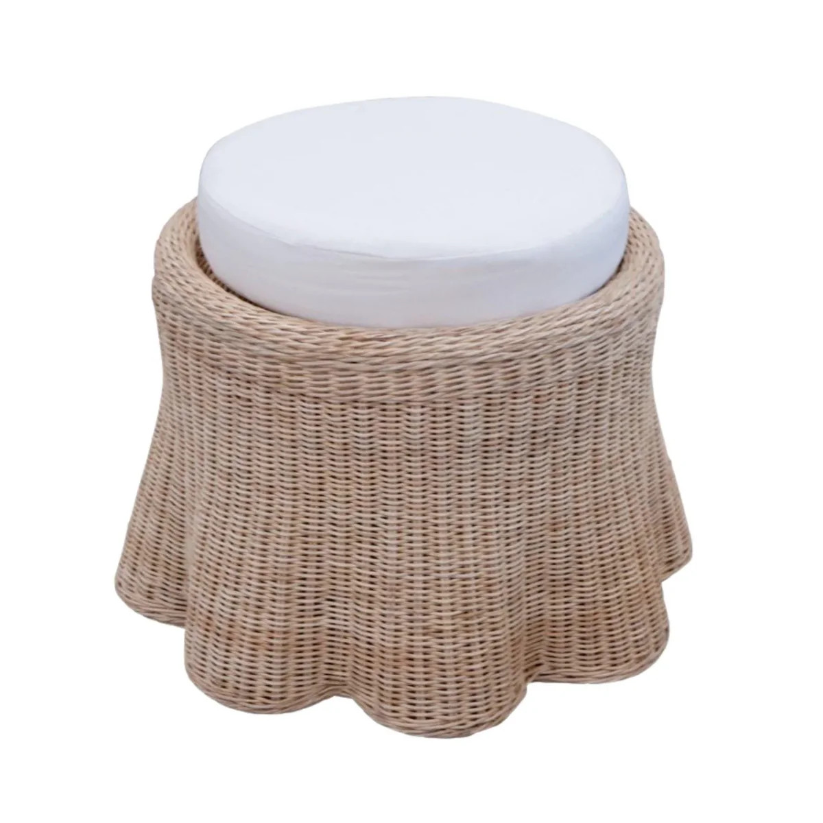 Scalloped Small Round Upholstered Ottoman | The Well Appointed House, LLC