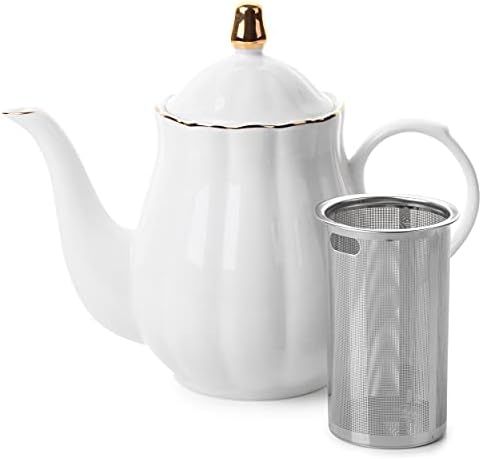 BTaT- Porcelain Tea Pot with Stainless Steel Infuser, 38 oz, White, Tea Pot with Gold Trim, Teapo... | Amazon (US)