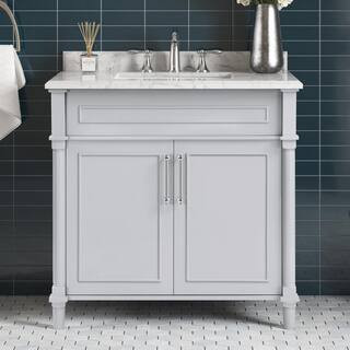 Home Decorators Collection Aberdeen 36 in. Single Sink Dove Gray Bath Vanity with Carrara Marble ... | The Home Depot