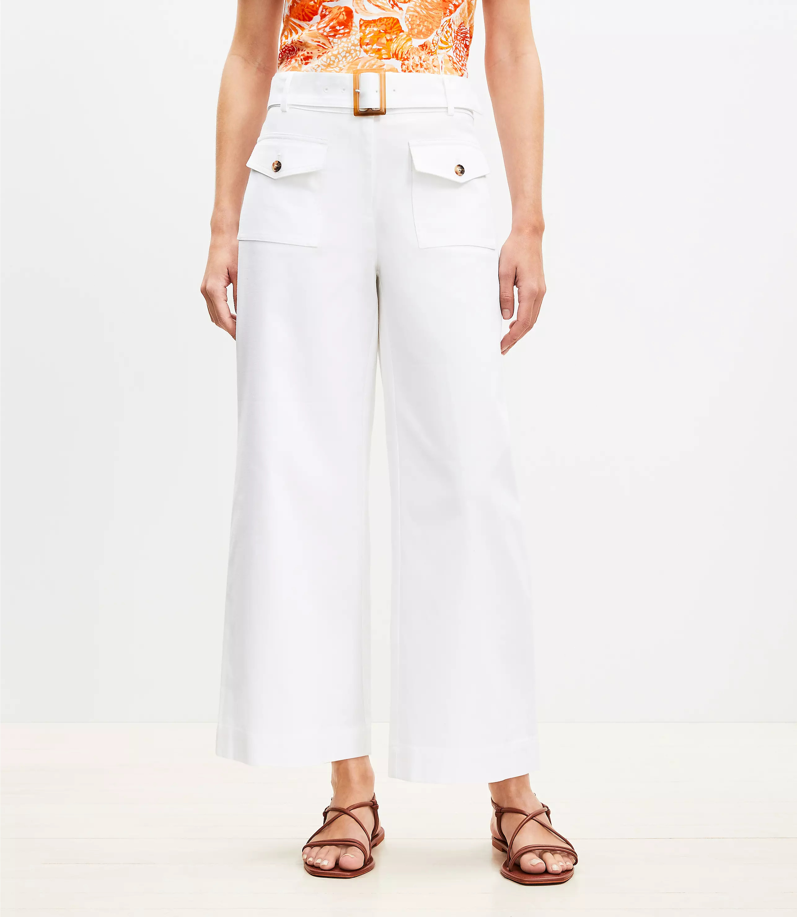 Horn Buckle Wide Leg Pants in Pique | LOFT