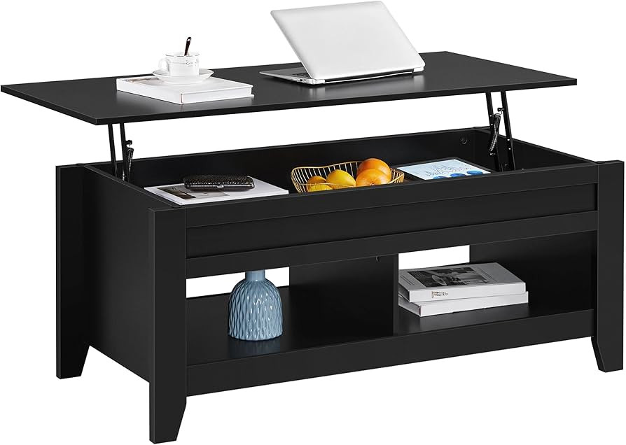 Yaheetech Black Coffee Table, Lift Top Coffee Table with Hidden Storage Compartment & Open Shelf,... | Amazon (US)