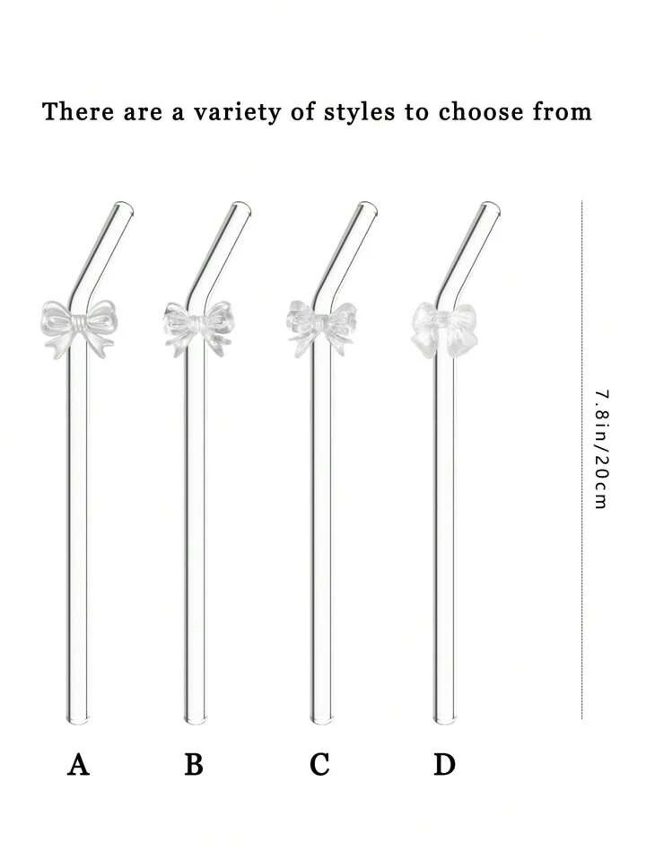 1 PC Cute Shiny Bow Shaped Glass Straws Anti-Scald, Reusable Clear Straws For Iced Tea, Juice, Mi... | SHEIN