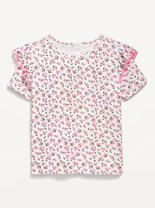 Fitted Printed Ruffle-Trim Rib-Knit Top for Toddler Girls | Old Navy | Old Navy (US)