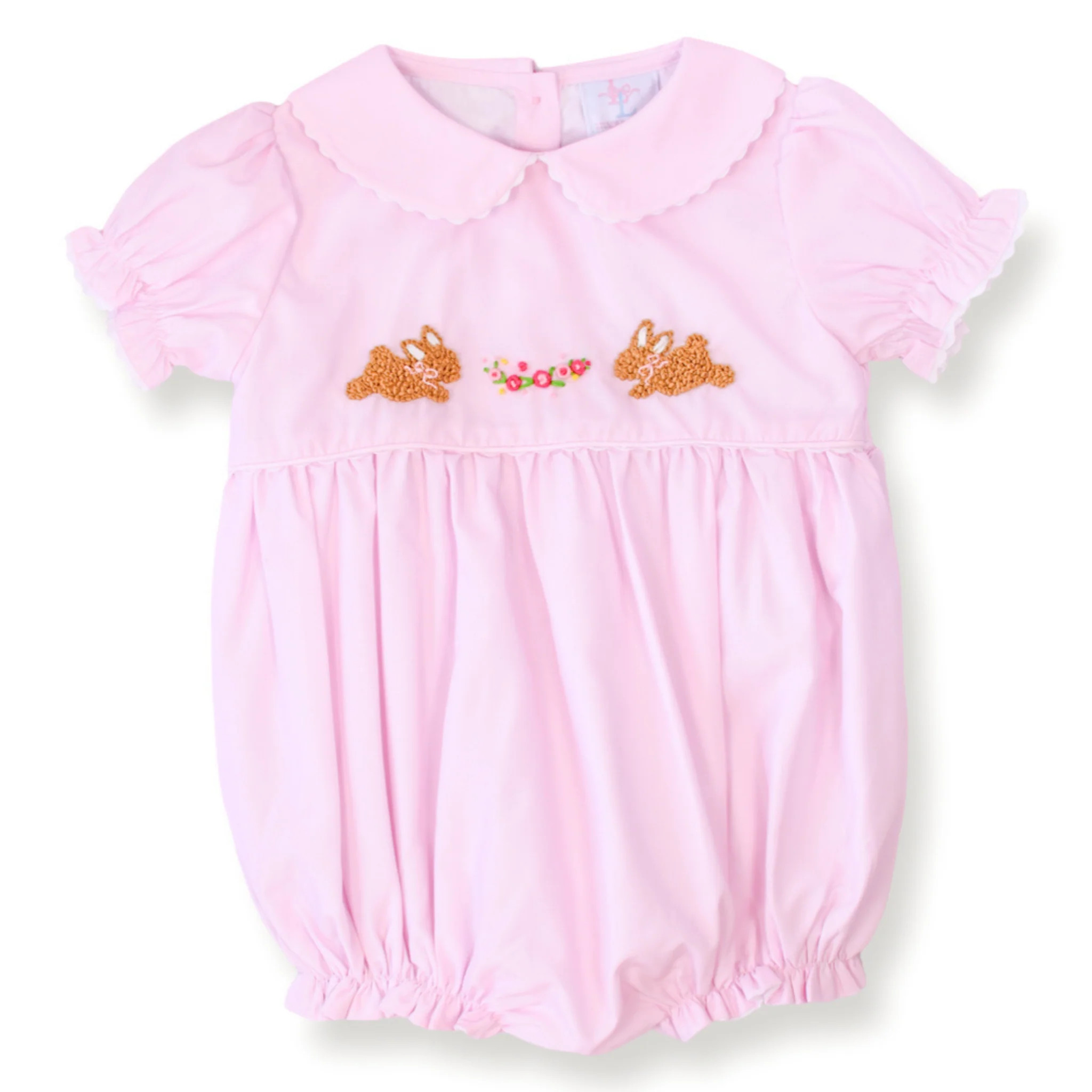 PRE-ORDER Cally Bunnies and Florals Pink Smocked Bubble | Lillie & Lilah