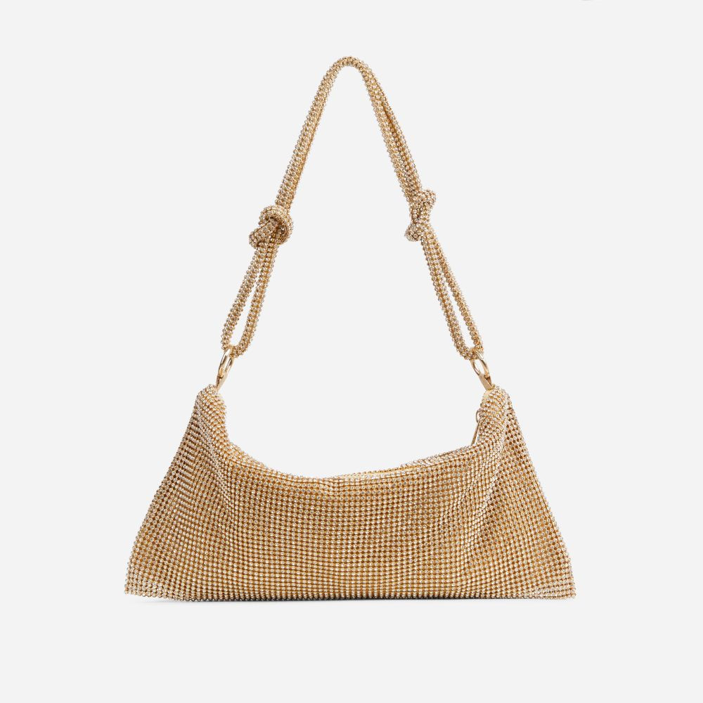 Opal Knotted Strap Detail Slouch Shoulder Bag In Gold Diamante | EGO (UK)