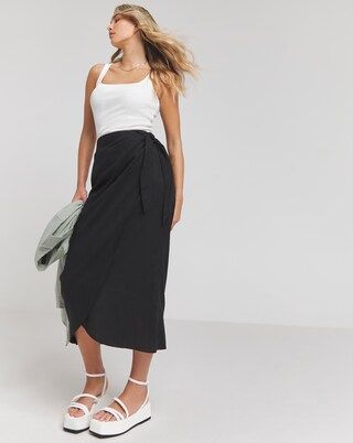 Black Linen Wrap Midaxi Skirt | Simply Be (UK)