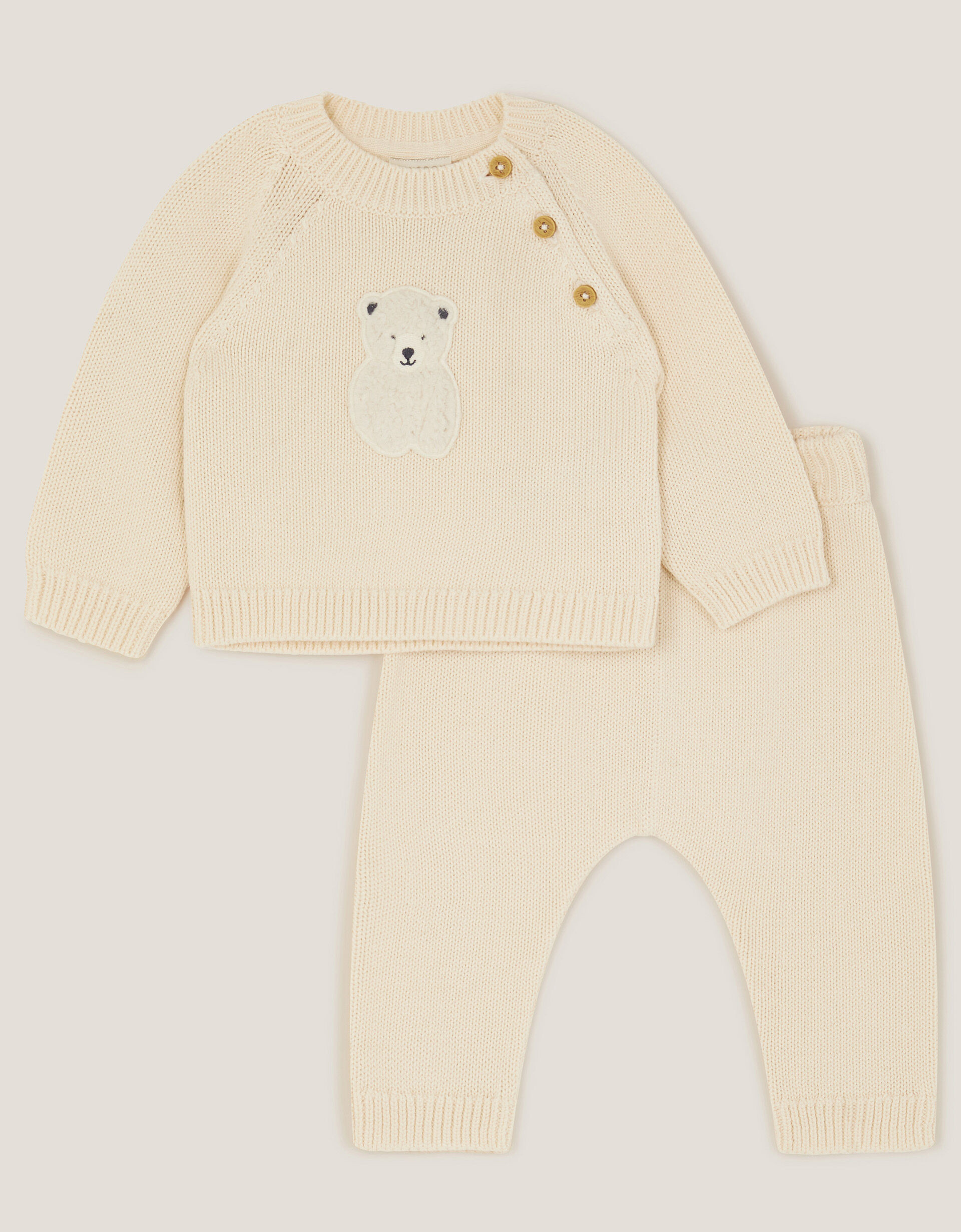 Newborn Polar Bear Knitted Top & Trousers Set Ivory | Monsoon (UK)