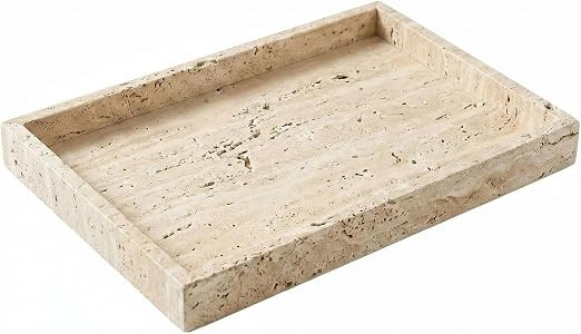 Natural Travertine Tray Heavyweight Stone Vanity Tray for Bathroom Countertop, Coffee Table & Dre... | Amazon (US)