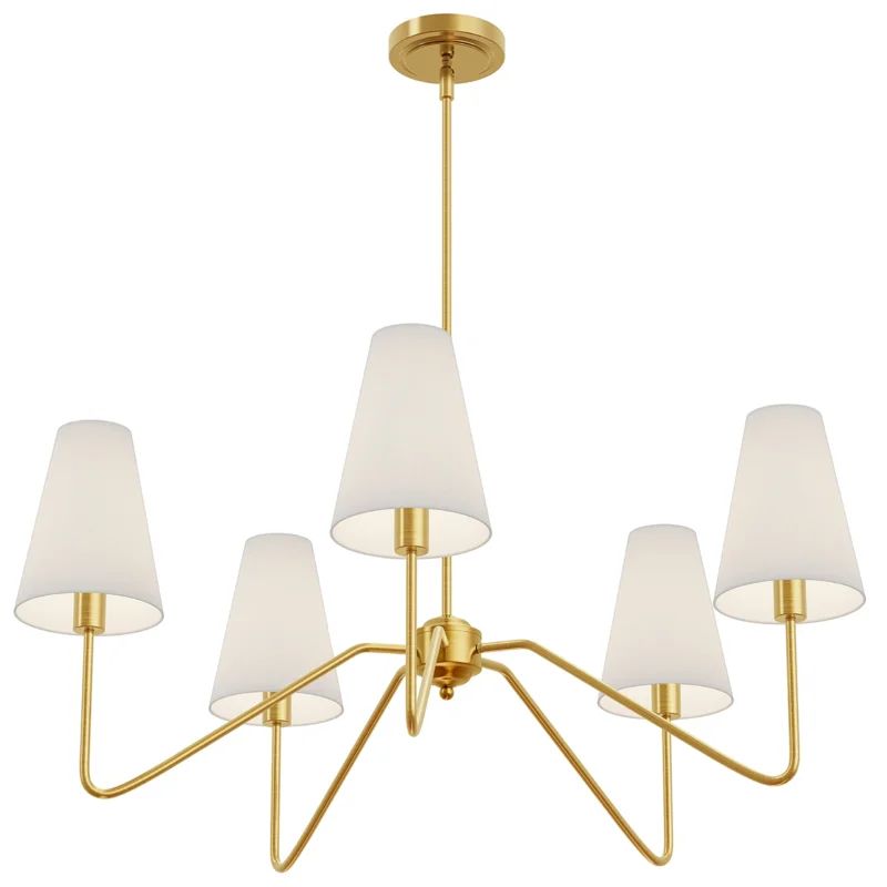 30"Dia 5-Arm Classic Chandeleirs Polished Gold With White Linen Shades,200W | Wayfair Professional