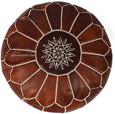 Premium Moroccan Handmade Pouf Real Leather - Oiled Dark Brown Tabacco - Ottoman , 100% Real Natu... | Amazon (US)