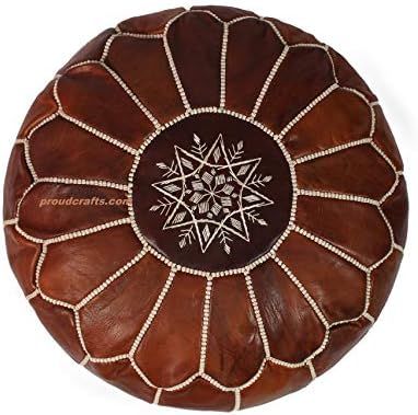 Premium Moroccan Handmade Pouf Real Leather - Oiled Dark Brown Tabacco - Ottoman , 100% Real Natu... | Amazon (US)